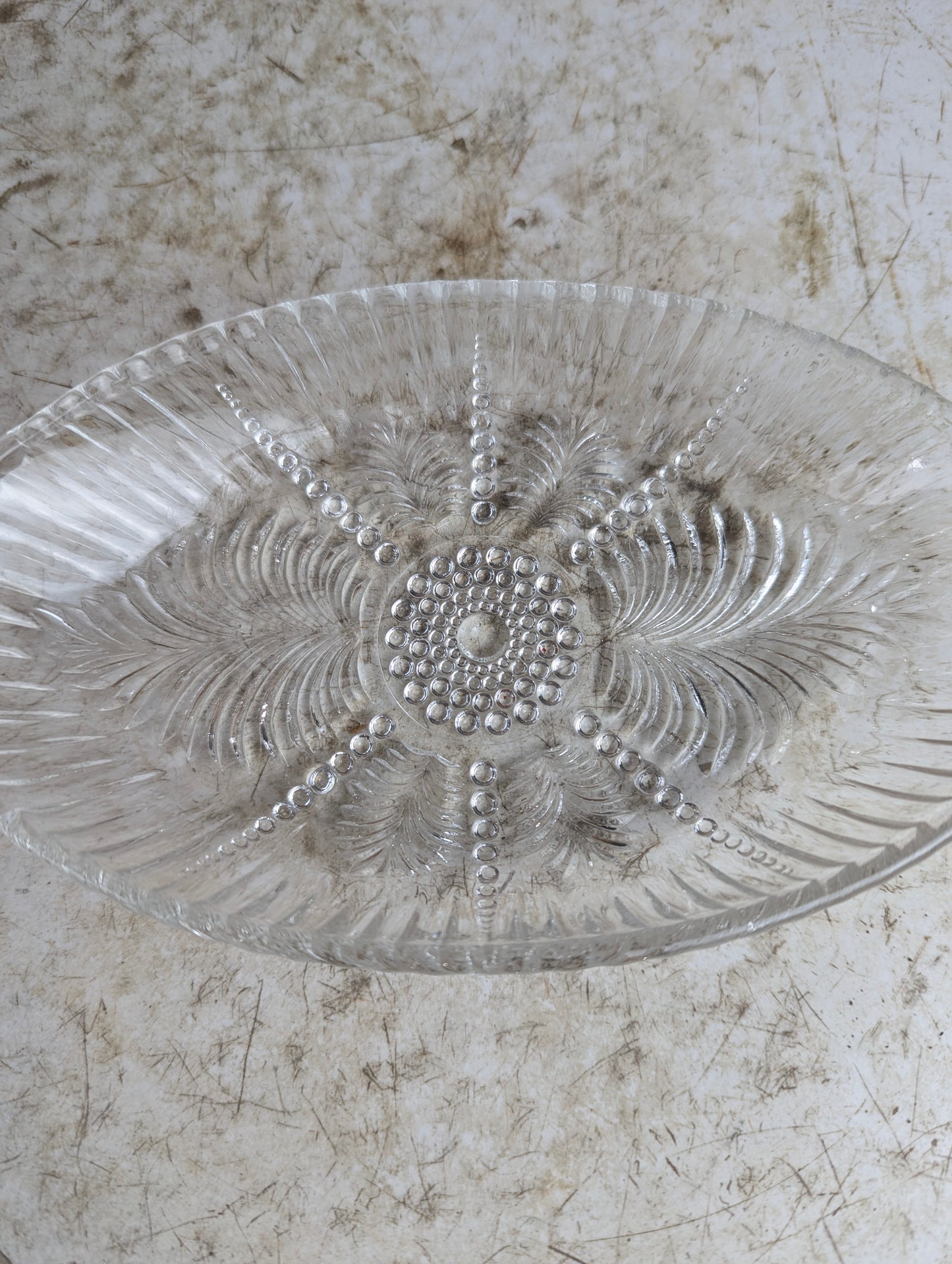 Vintage Anchor Hocking Feather and Pearl Relish Dish