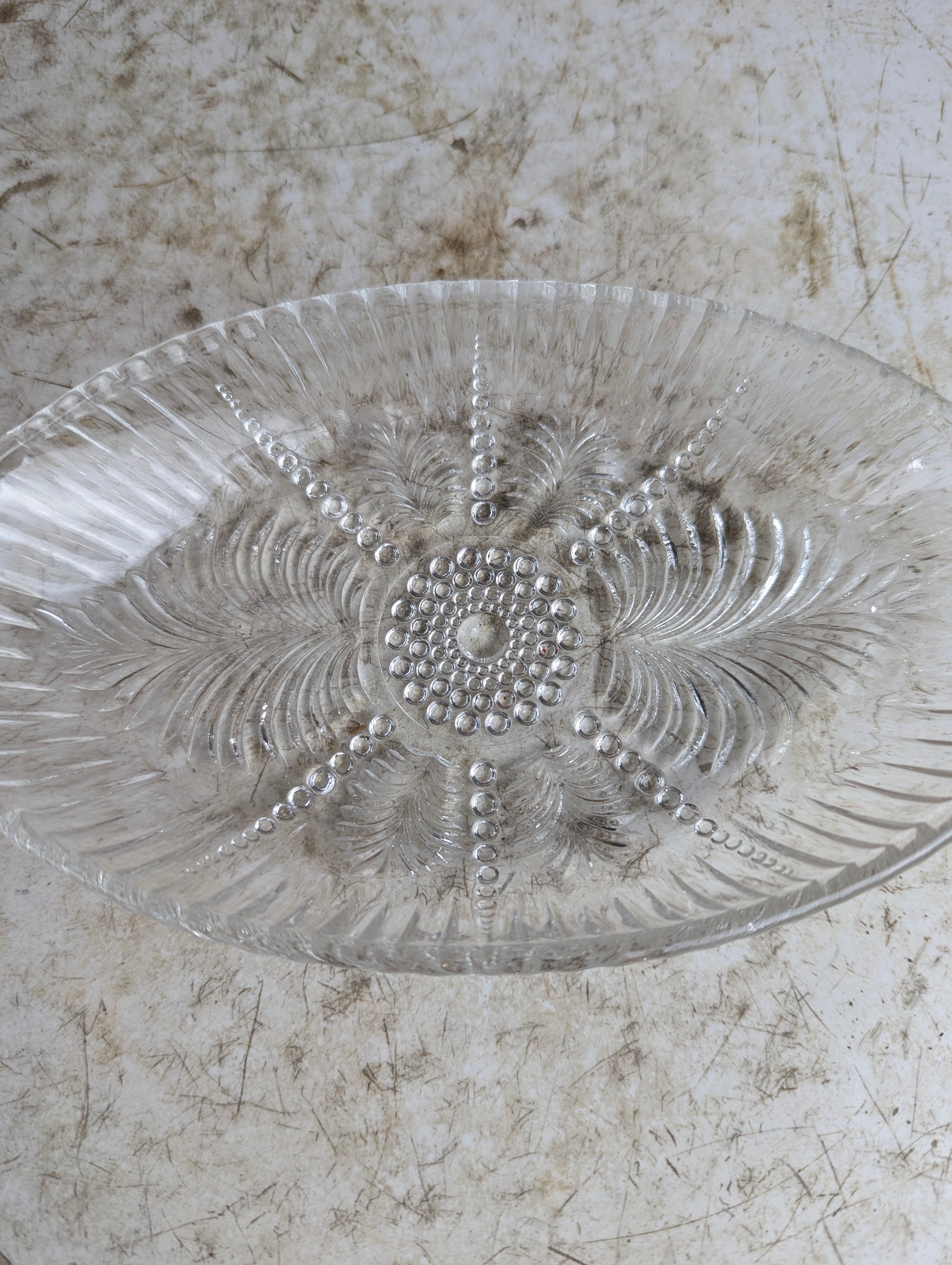 Vintage Anchor Hocking Feather and Pearl Relish Dish