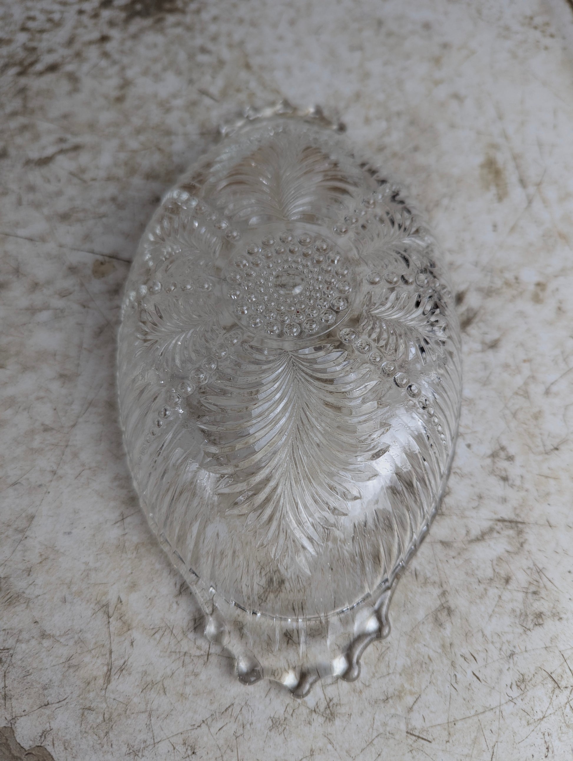 Vintage Anchor Hocking Feather and Pearl Relish Dish - view 3