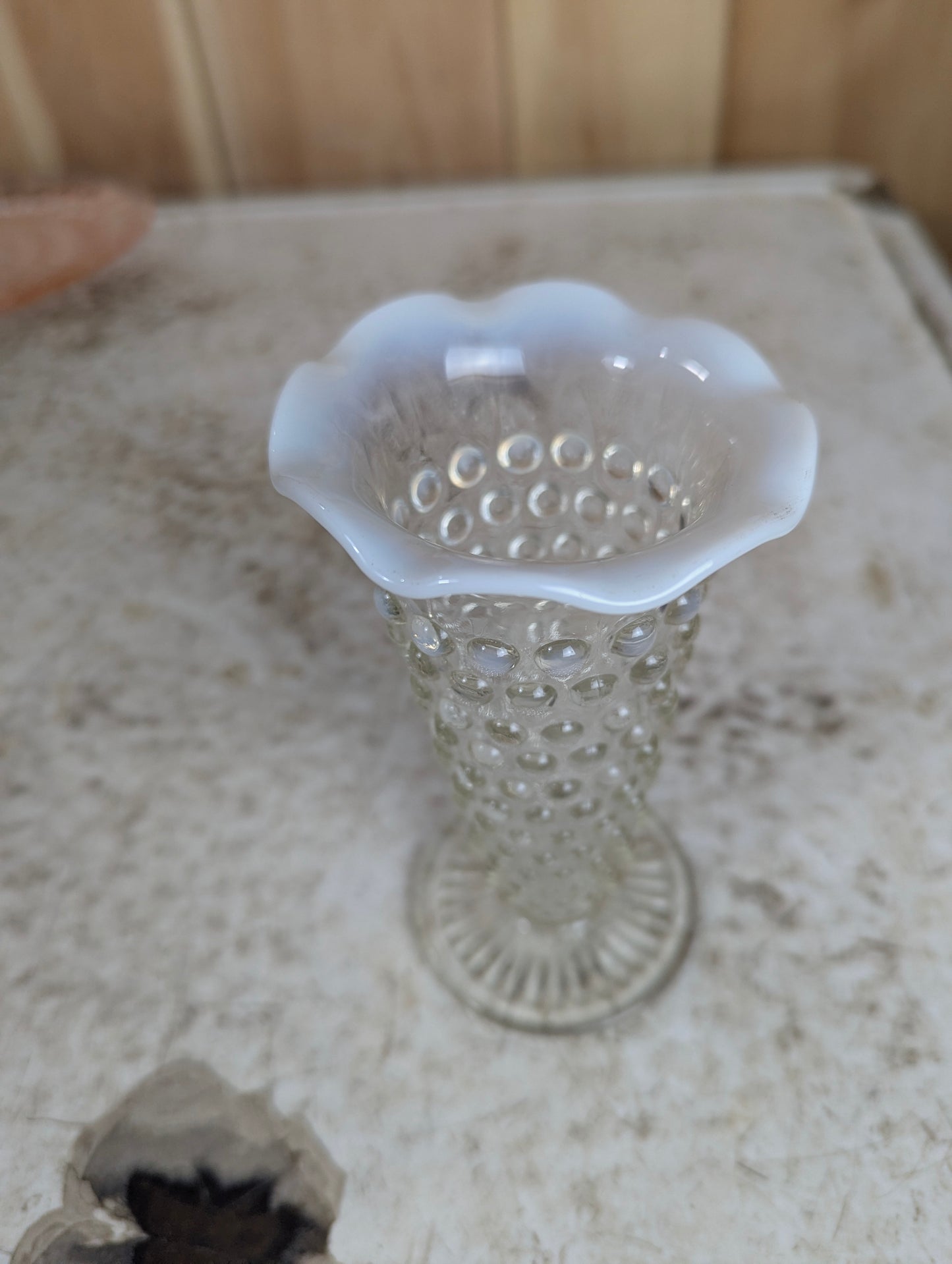 Vintage Anchor Hocking  Moonstone Opalescent Hobnail Vase - view 2