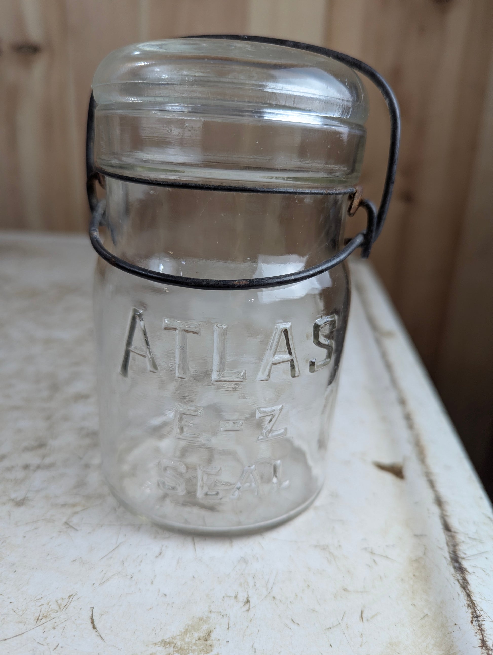 Vintage Atlas E-Z Seal Glass Pint Mason Jar With Glass Lid