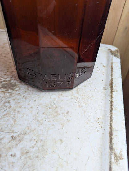 Vintage Barnes 1 Gallon Amber Glass 10 Panel Wine Jug with Finger Loop - view 2
