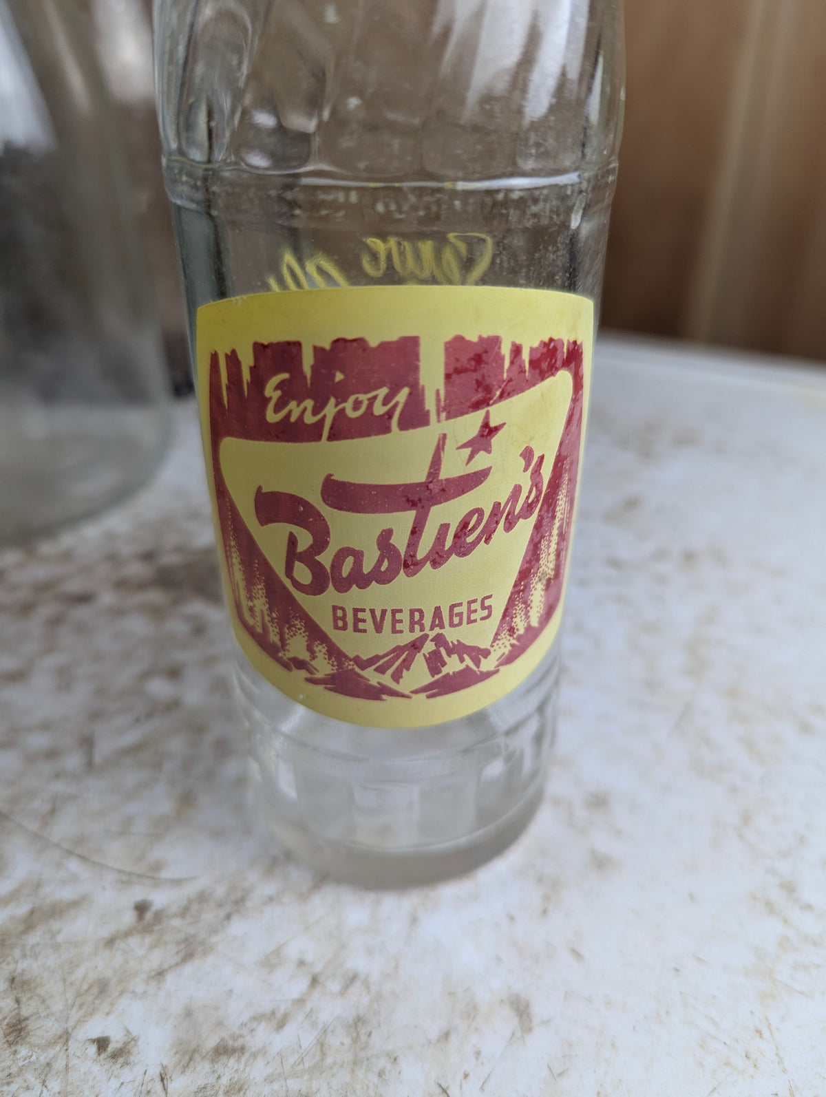Vintage Bastien's Beverages New Liskeard Clear Glass ACL Soda Bottle - view 2