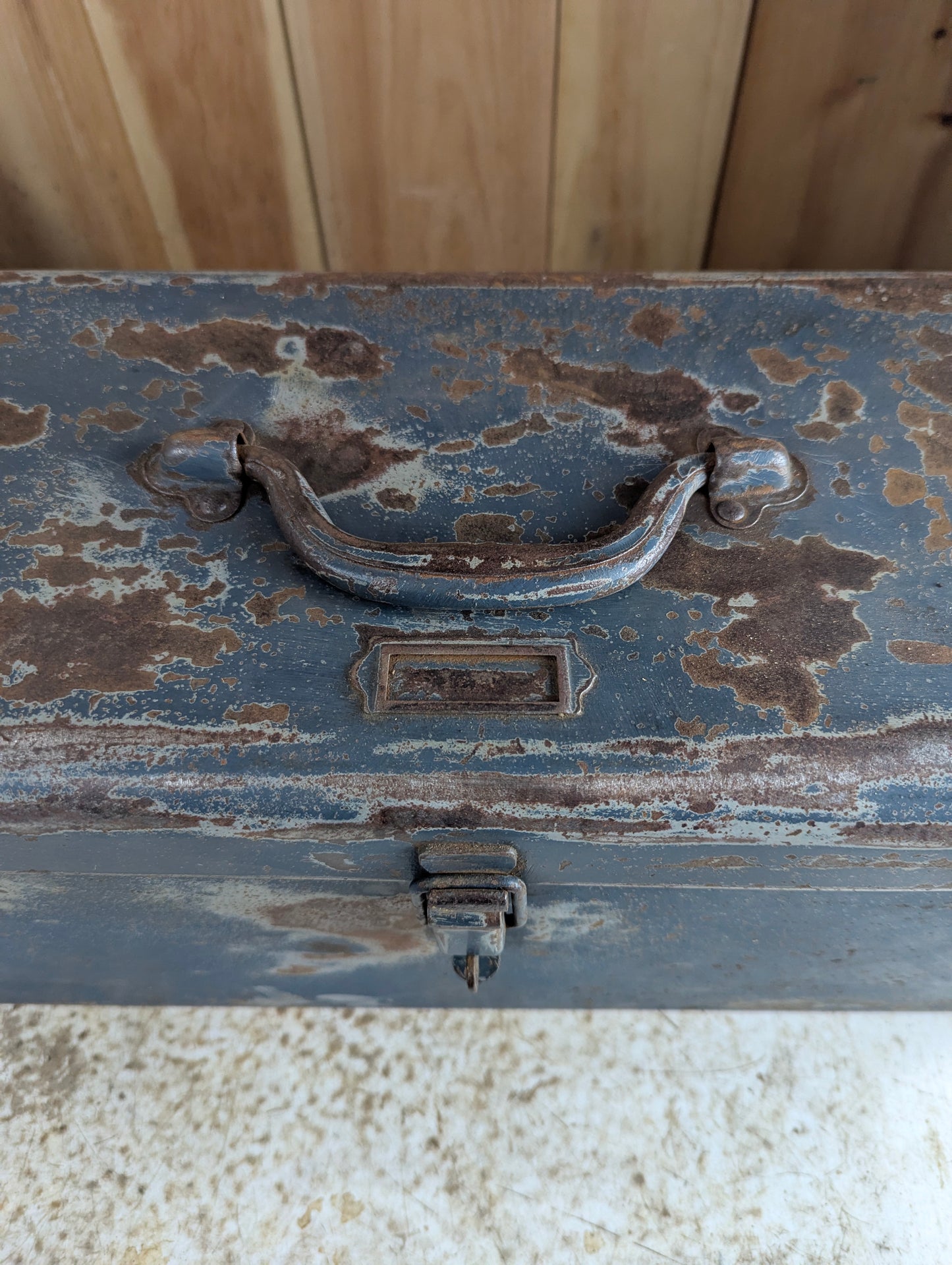 Vintage Blue Metal Toolbox with Caddy - Rusted - view 2