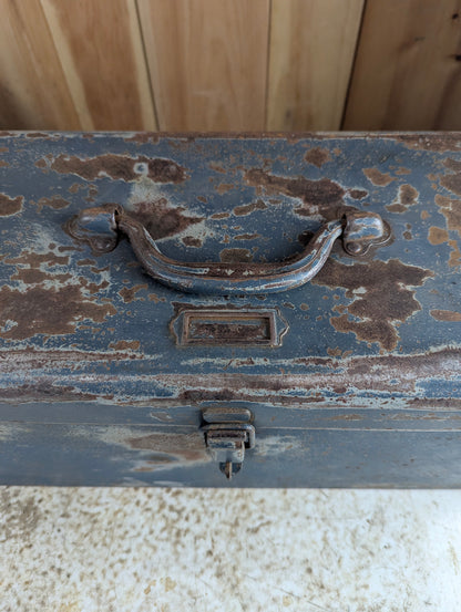 Vintage Blue Metal Toolbox with Caddy - Rusted - view 2