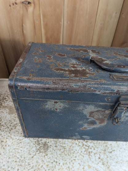 Vintage Blue Metal Toolbox with Caddy - Rusted - view 3