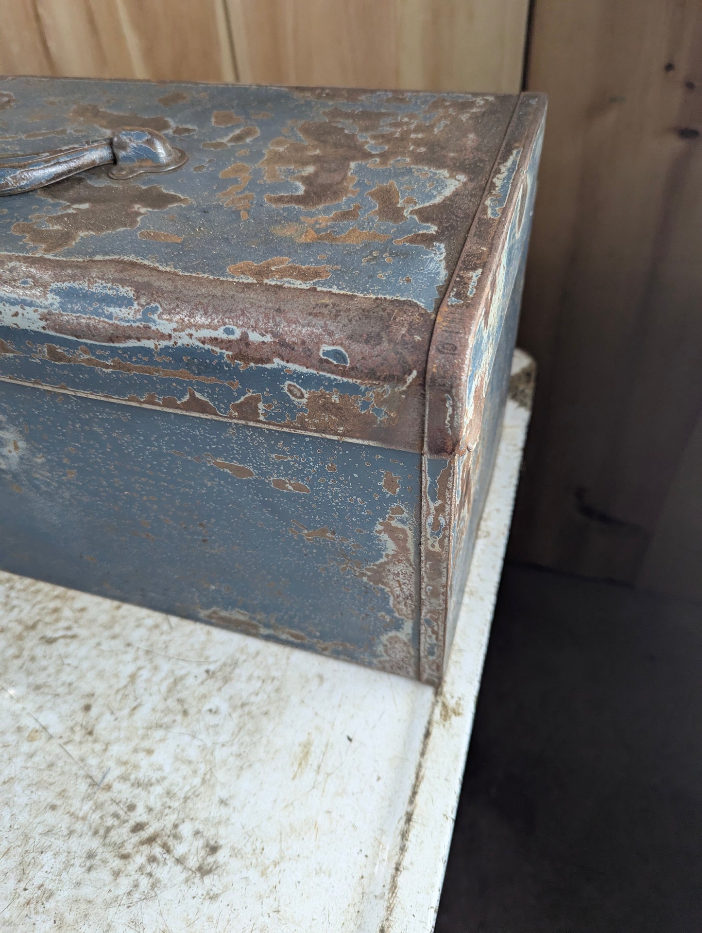 Vintage Blue Metal Toolbox with Caddy - Rusted - view 4