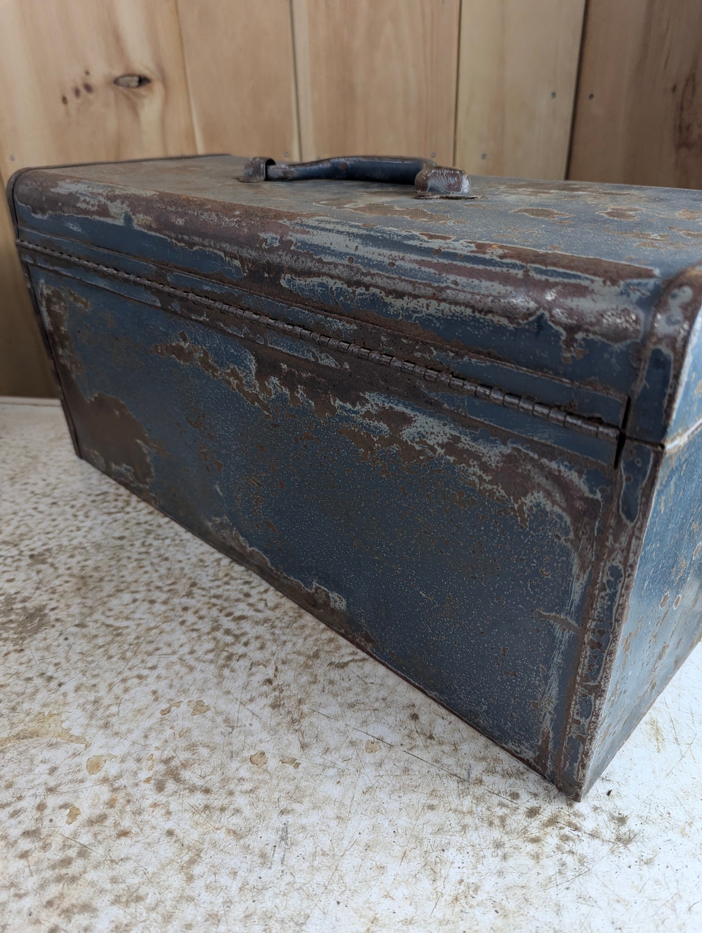 Vintage Blue Metal Toolbox with Caddy - Rusted - view 6