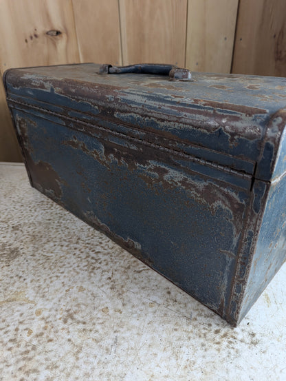 Vintage Blue Metal Toolbox with Caddy - Rusted - view 6