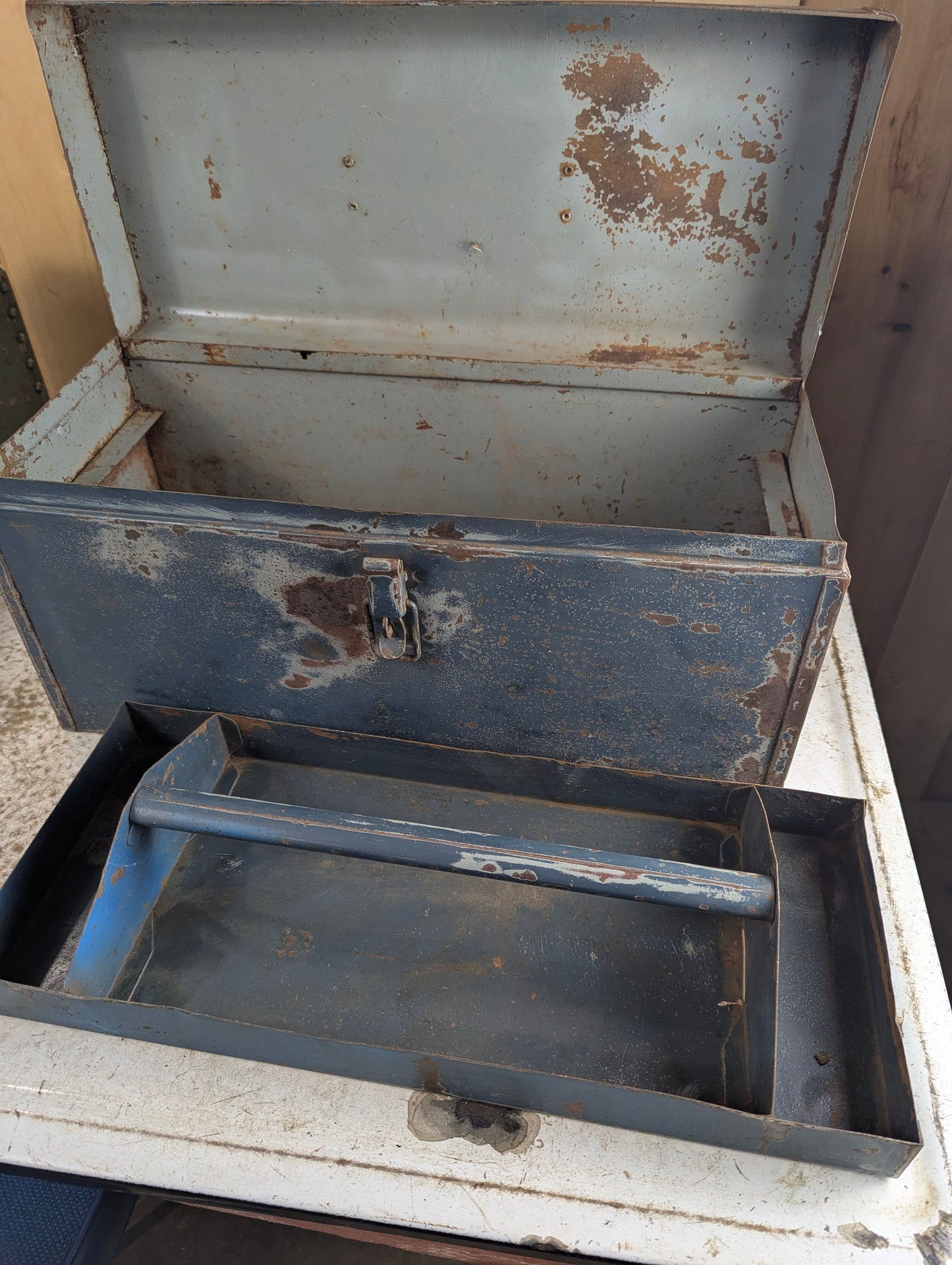 Vintage Blue Metal Toolbox with Caddy - Rusted - view 7
