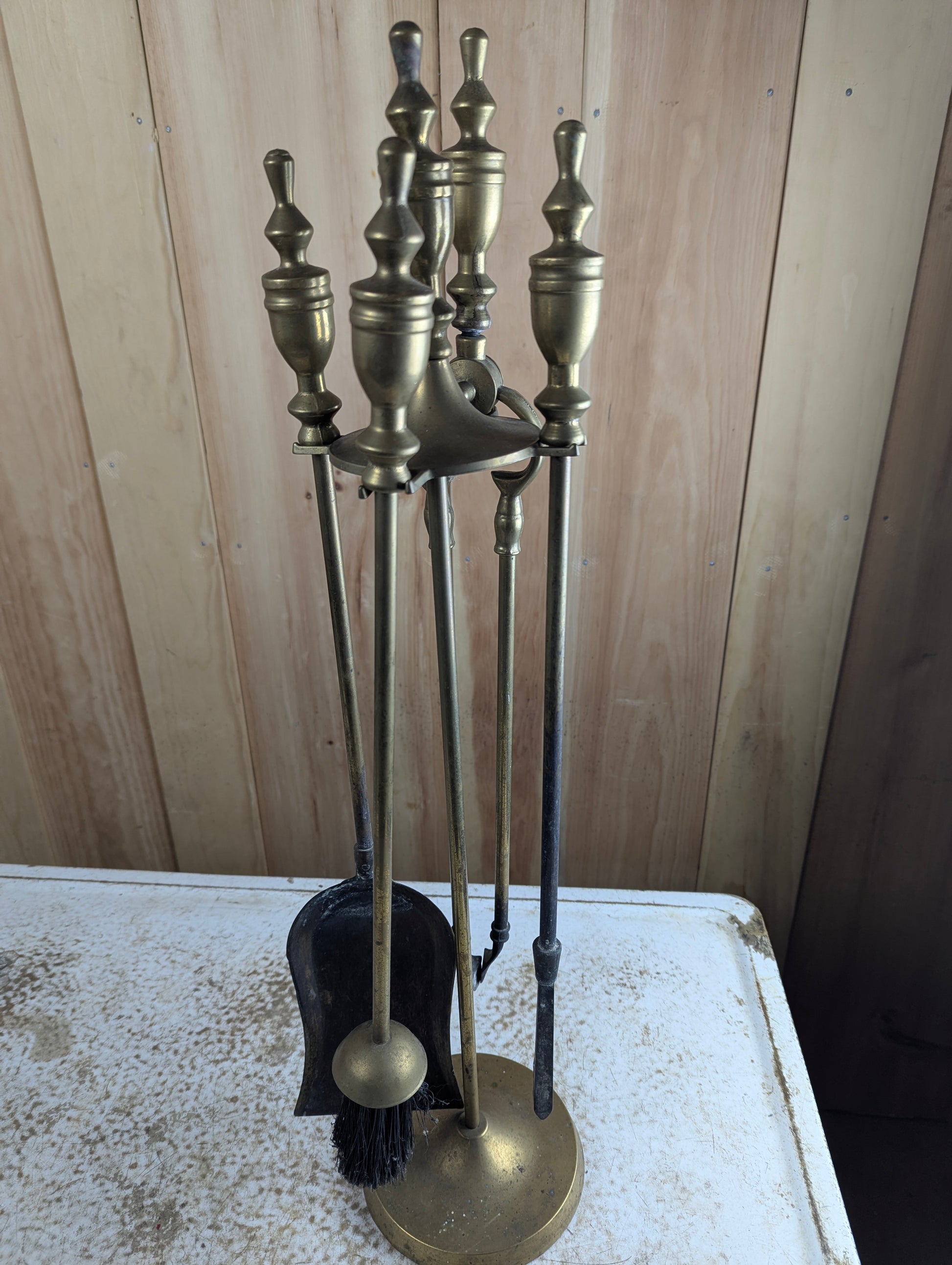Vintage Brass Fireplace Tools Set with Stand
