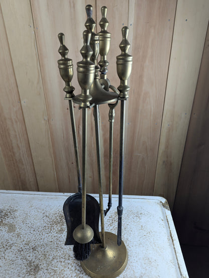 Vintage Brass Fireplace Tools Set with Stand