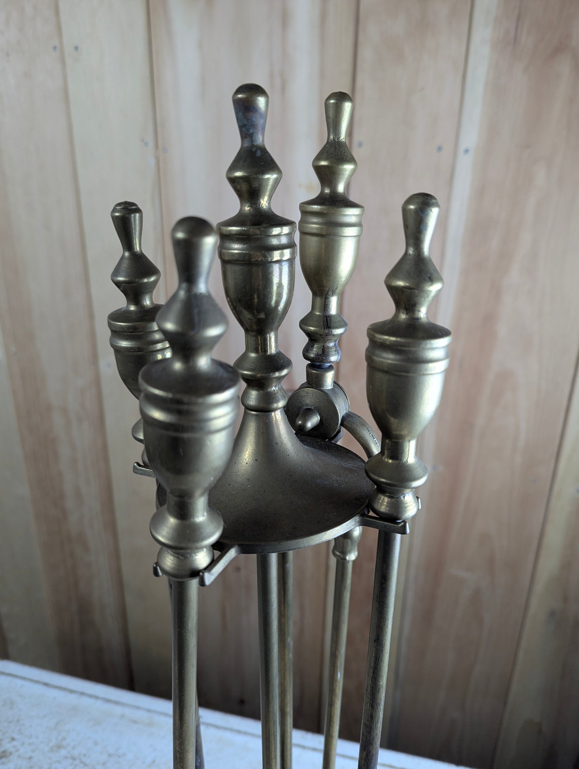 Vintage Brass Fireplace Tools Set with Stand - view 2