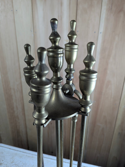 Vintage Brass Fireplace Tools Set with Stand - view 2