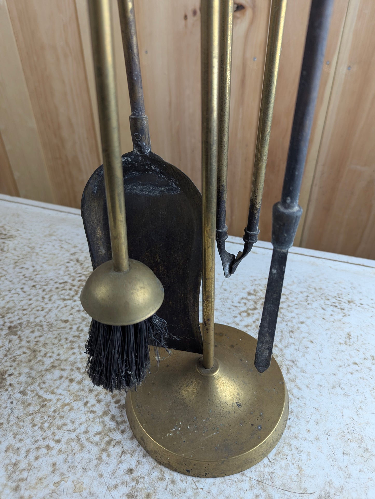 Vintage Brass Fireplace Tools Set with Stand - view 3