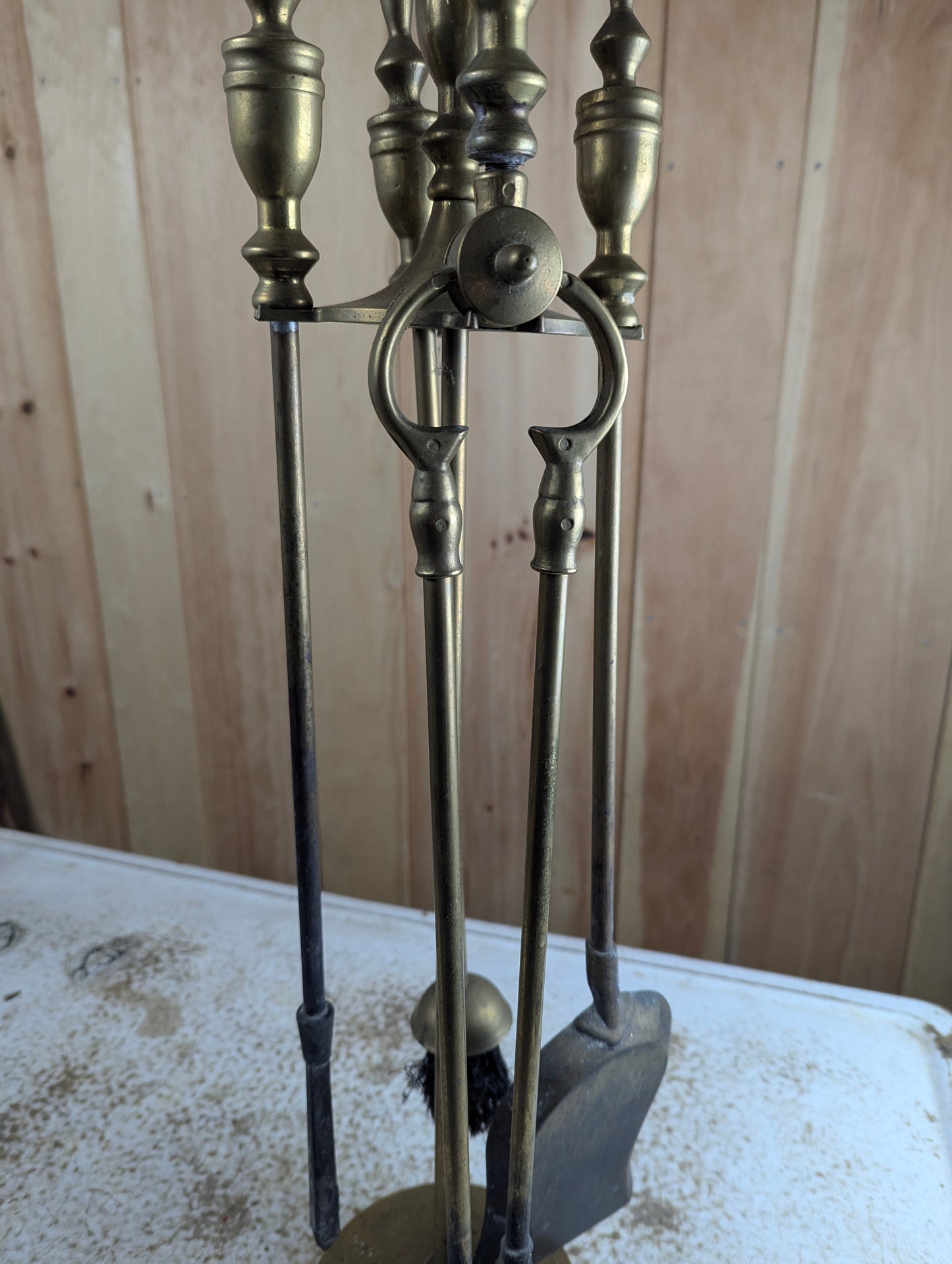 Vintage Brass Fireplace Tools Set with Stand - view 4