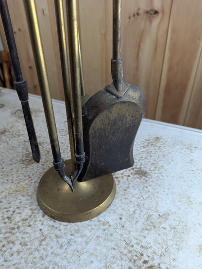 Vintage Brass Fireplace Tools Set with Stand - view 5