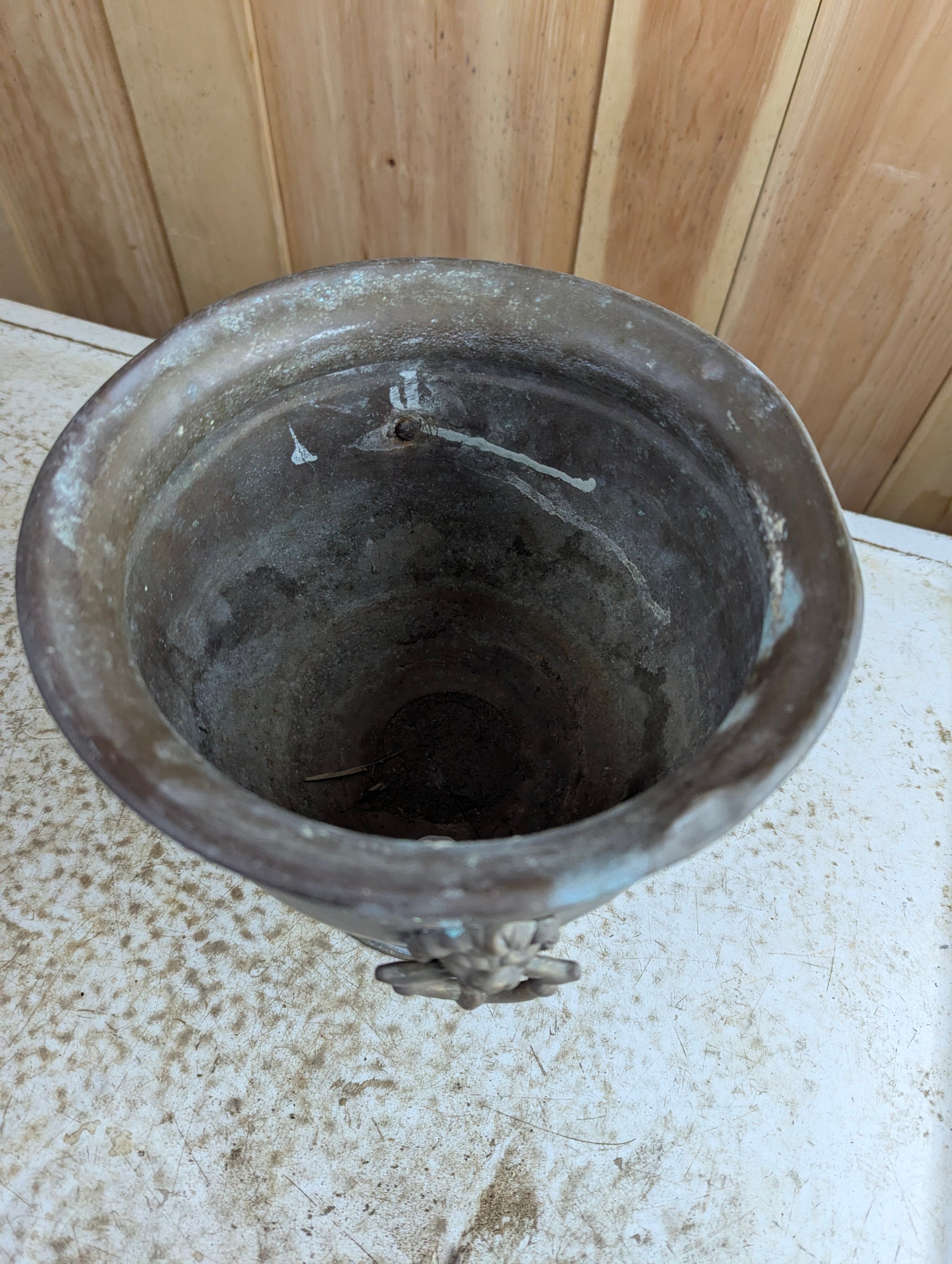 Vintage Brass Planter Pot with Lion Head Handles - Cracked - view 2