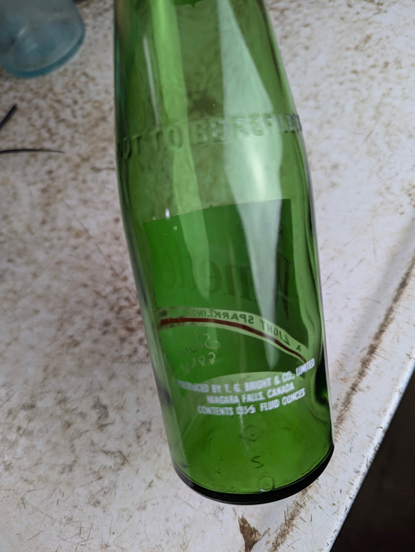 Vintage Bright's Winette Green Glass Bottle - view 3