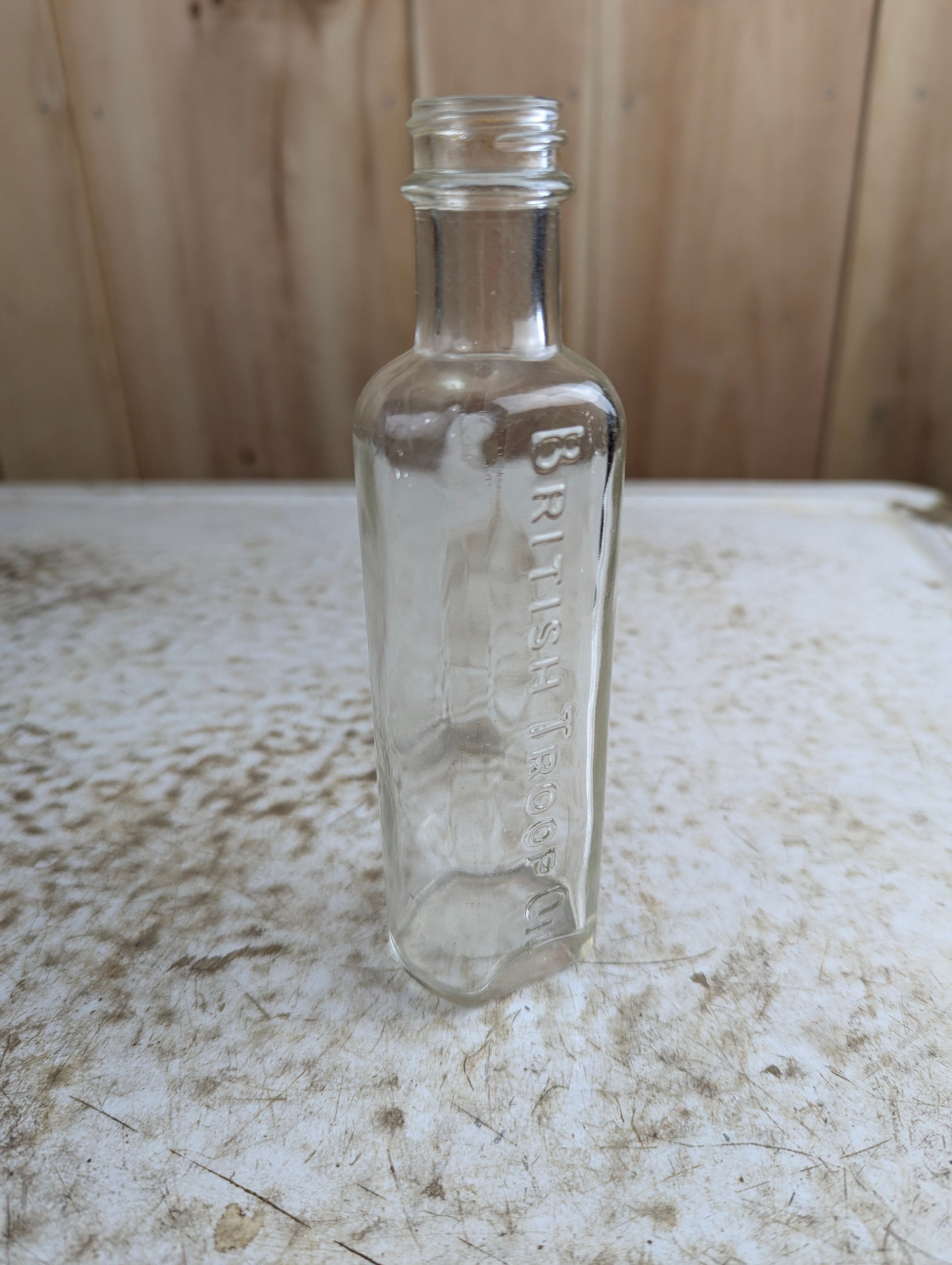 Vintage British Troop Oil Clear Glass Patent Medicine Bottle