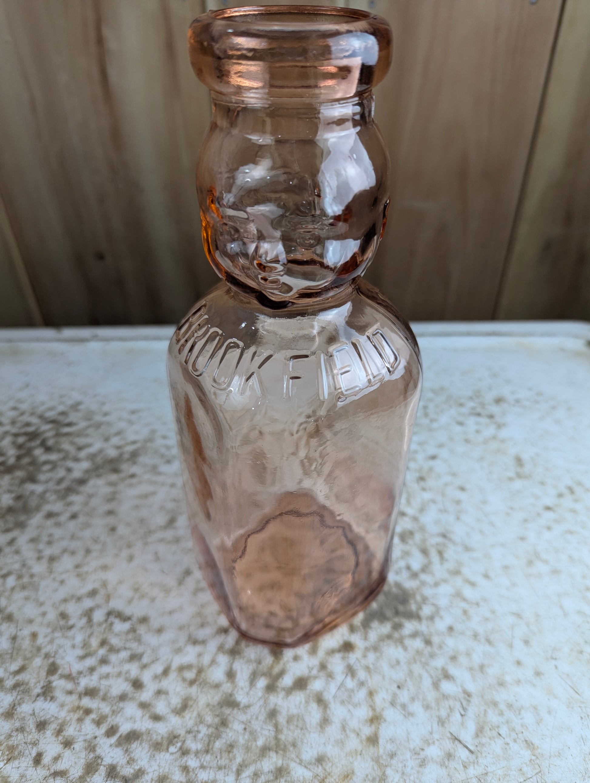 Vintage Brookfield Pink Depression Glass Baby Top Ceam Top Quart Milk Bottle