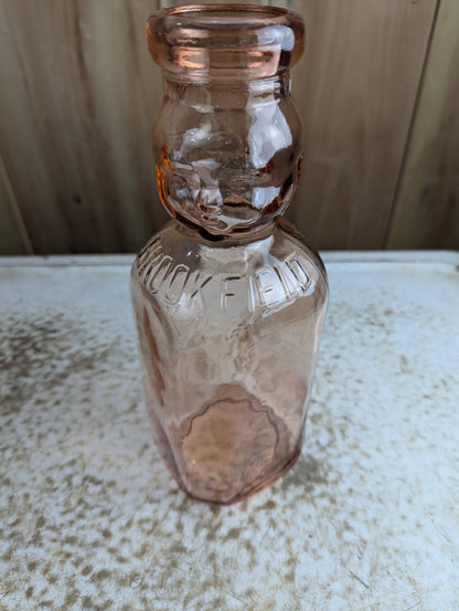 Vintage Brookfield Pink Depression Glass Baby Top Ceam Top Quart Milk Bottle