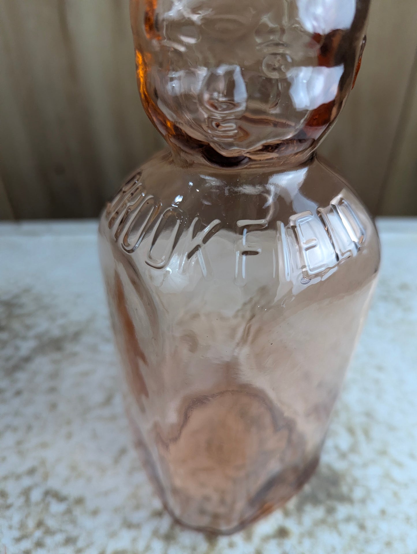 Vintage Brookfield Pink Depression Glass Baby Top Ceam Top Quart Milk Bottle - view 2