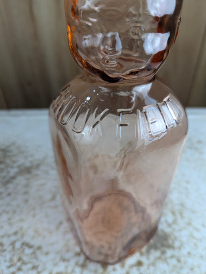Vintage Brookfield Pink Depression Glass Baby Top Ceam Top Quart Milk Bottle - view 2
