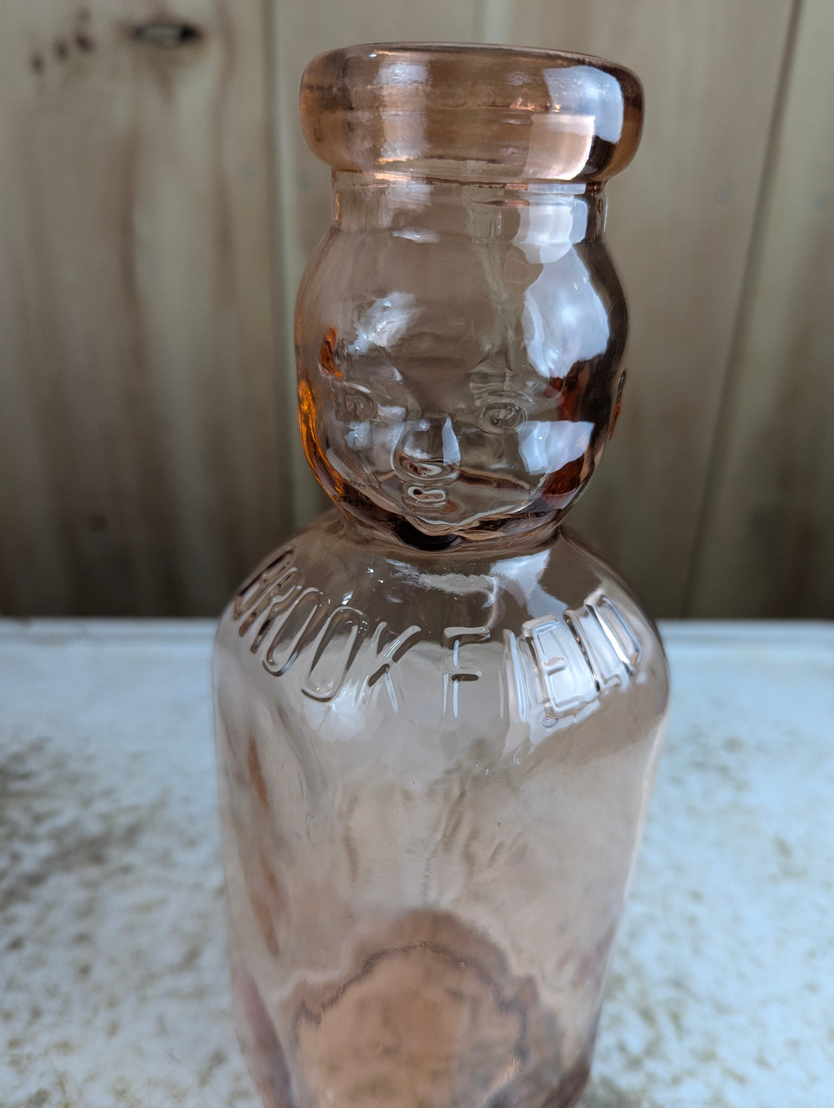 Vintage Brookfield Pink Depression Glass Baby Top Ceam Top Quart Milk Bottle - view 3