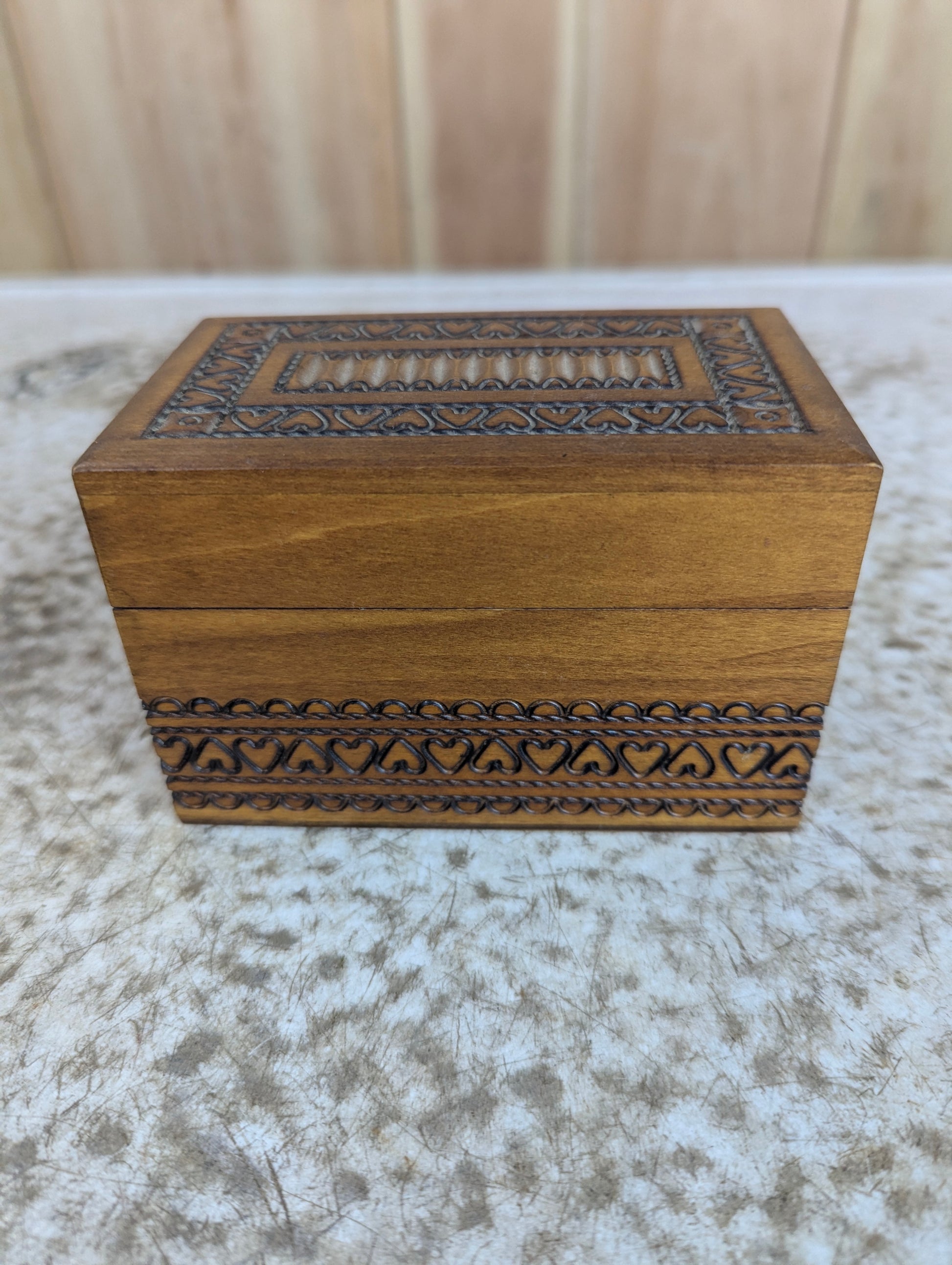 Vintage Carved Wooden Box Holder for Playing Cards