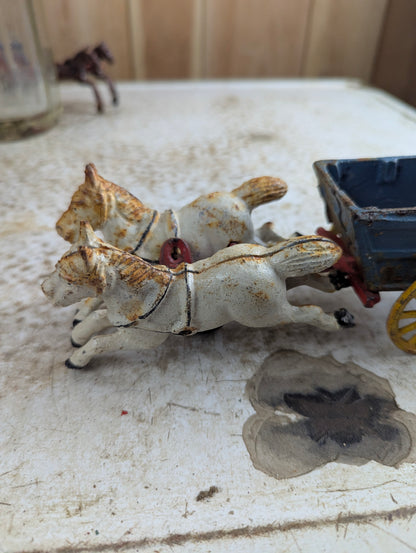Vintage Cast Iron Horse Drawn Blue Wagon - Damaged - view 2