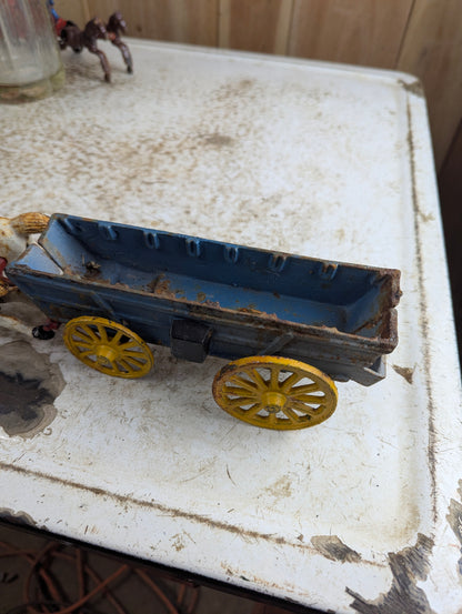 Vintage Cast Iron Horse Drawn Blue Wagon - Damaged - view 3