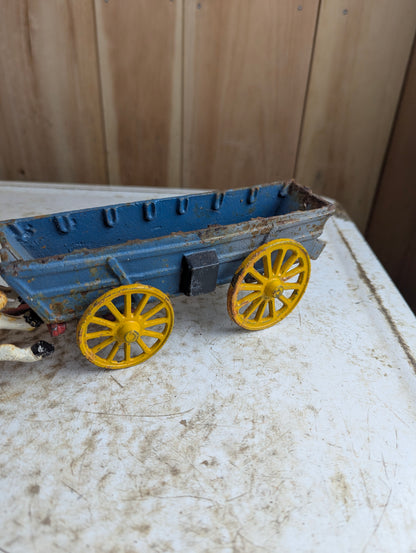 Vintage Cast Iron Horse Drawn Blue Wagon - Damaged - view 6