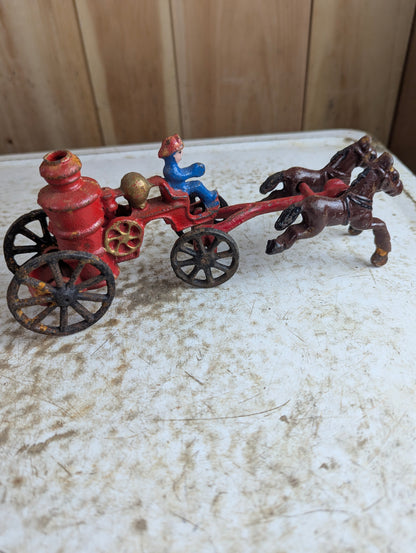 Vintage Cast Iron Horse-Drawn Fire Engine Pumper Toy