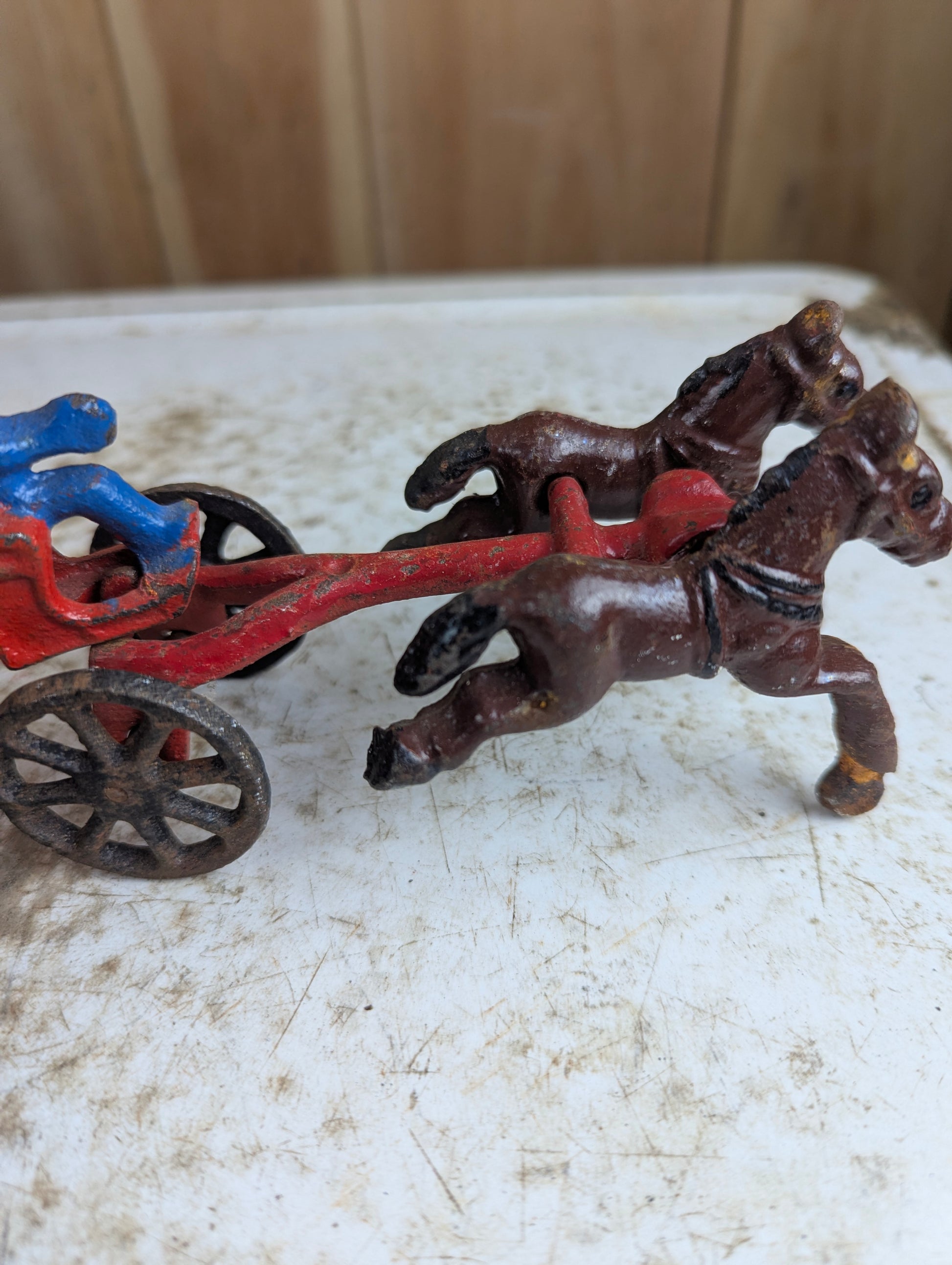 Vintage Cast Iron Horse-Drawn Fire Engine Pumper Toy - view 3