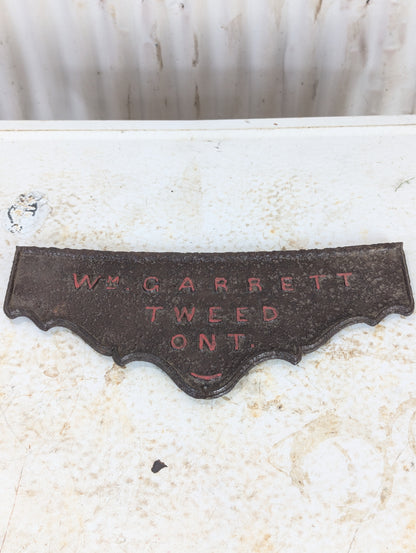 Vintage Cast Iron Wm Garrett Tweed Sign