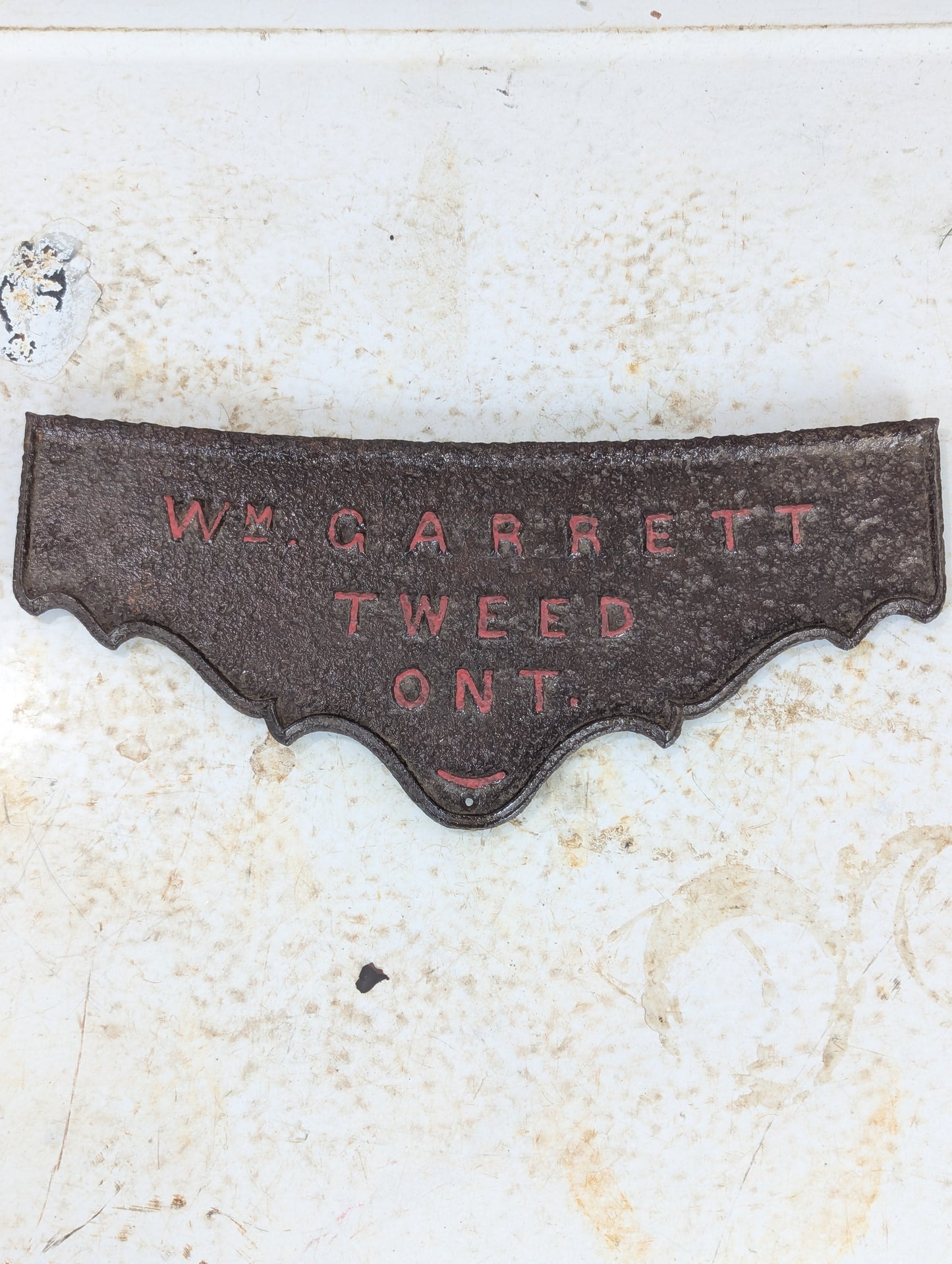 Vintage Cast Iron Wm Garrett Tweed Sign - view 2