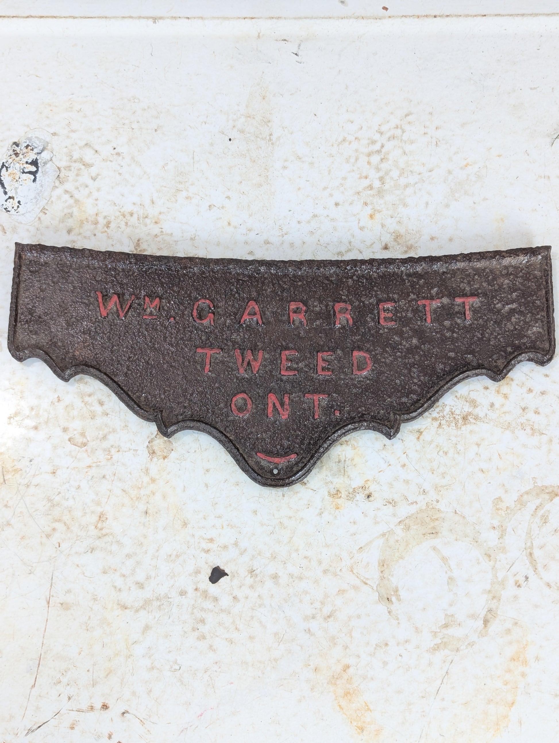 Vintage Cast Iron Wm Garrett Tweed Sign - view 2