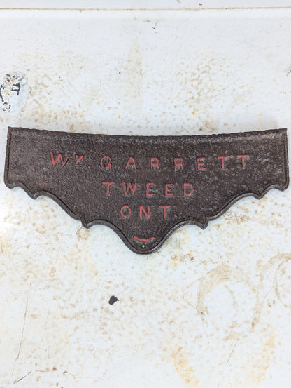 Vintage Cast Iron Wm Garrett Tweed Sign - view 2