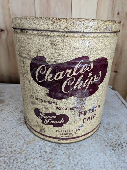 Vintage Charles Chips 3 Lb Chip Tin with Lid