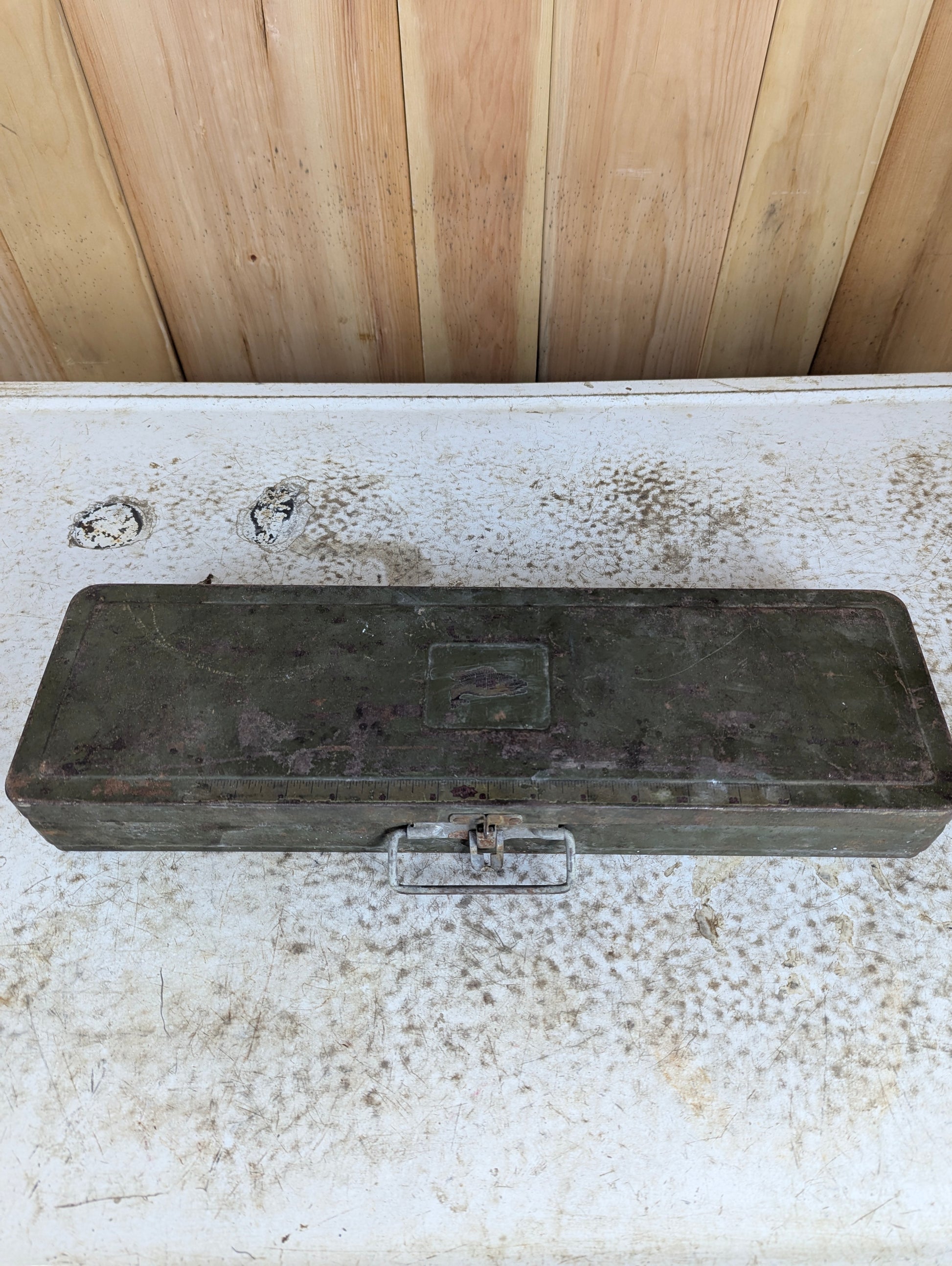 Vintage Climax Metal Fishing Tackle Box with Rod Storage