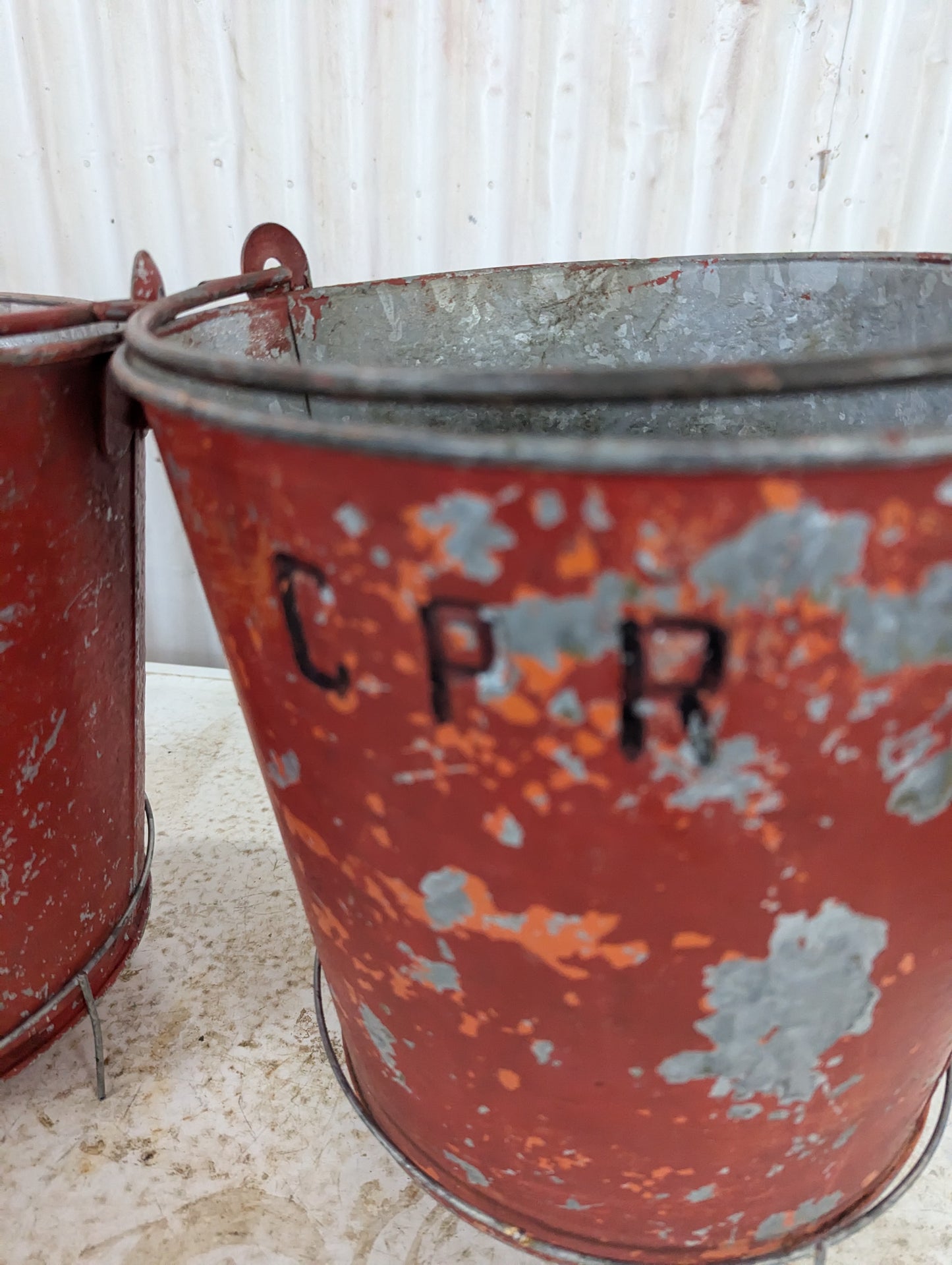 Vintage CNR / CPR Fire Buckets with Wire Holders - view 3