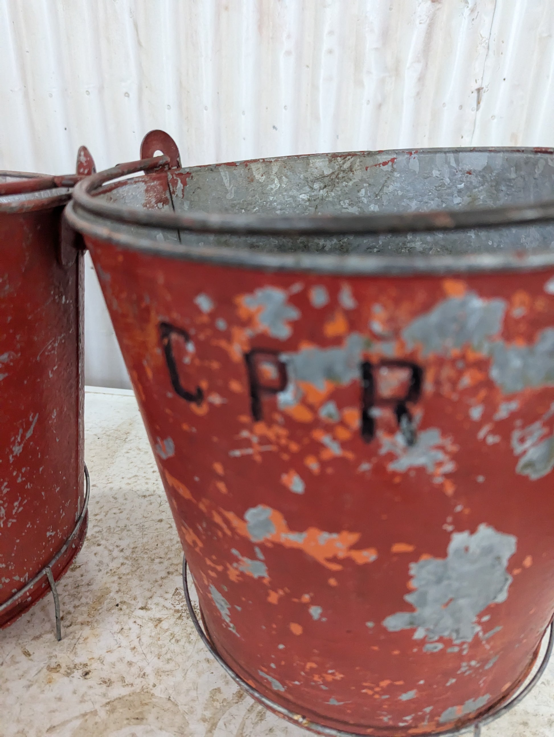 Vintage CNR / CPR Fire Buckets with Wire Holders - view 3