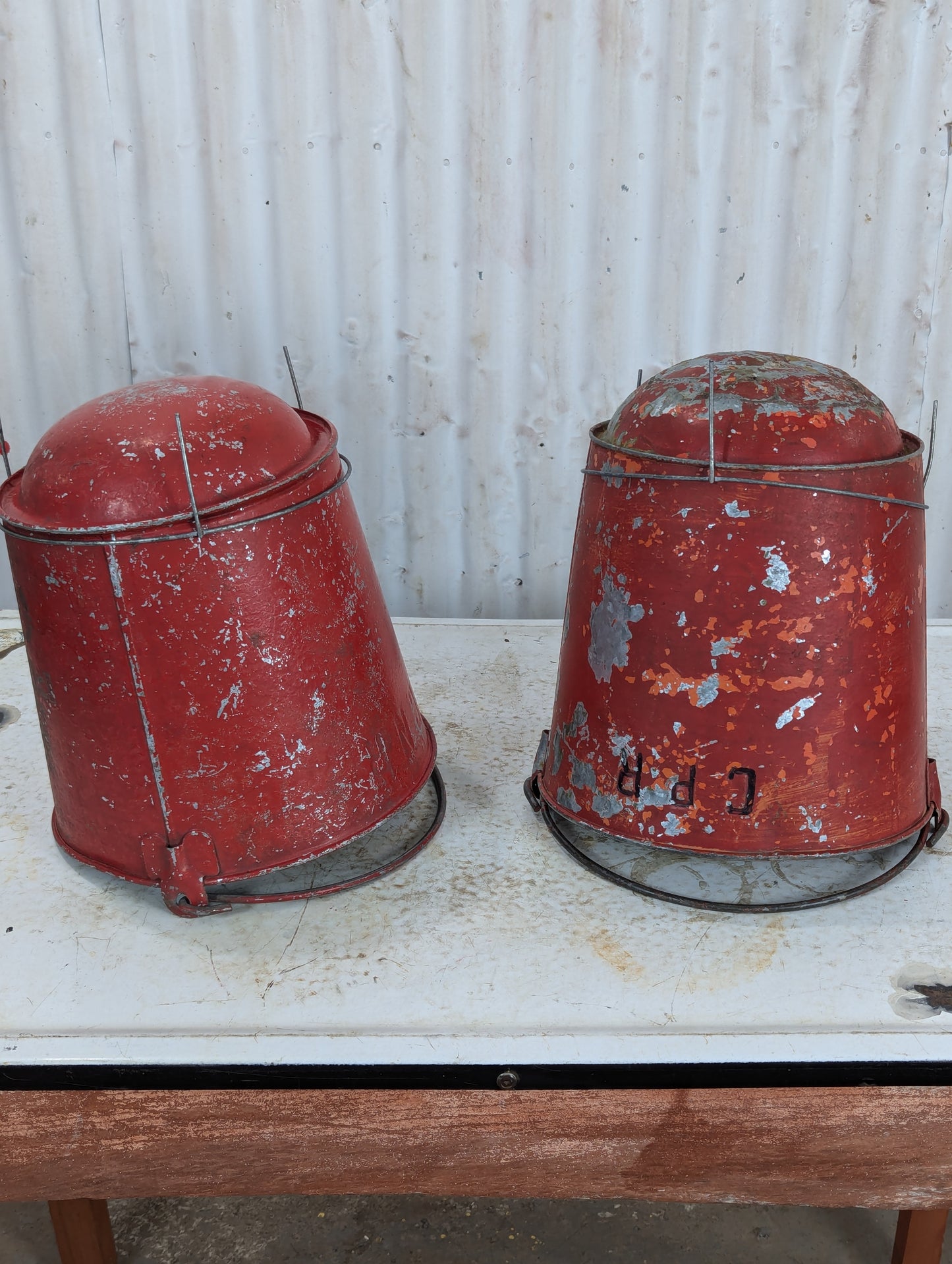 Vintage CNR / CPR Fire Buckets with Wire Holders - view 6