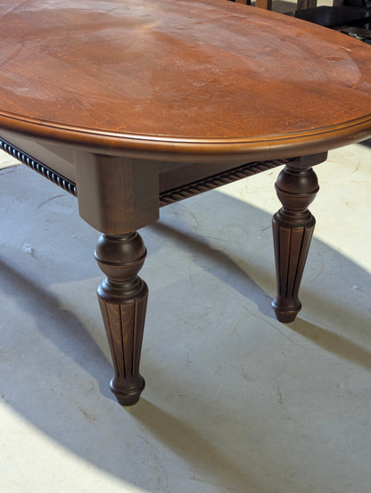 Vintage Dark Wood 47" x 28" Oval Coffee Table with Fluted Legs - view 2