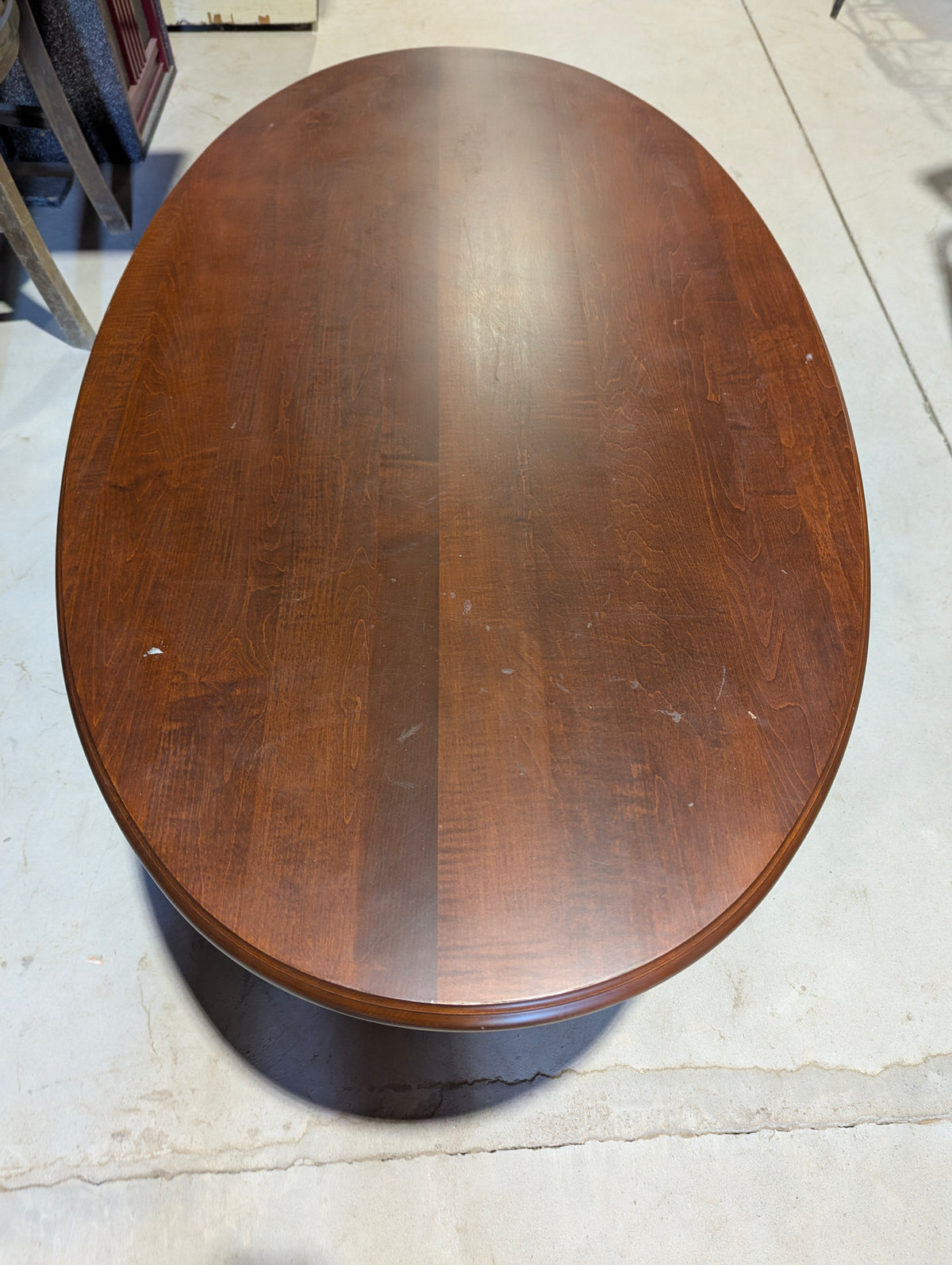 Vintage Dark Wood 47" x 28" Oval Coffee Table with Fluted Legs - view 3