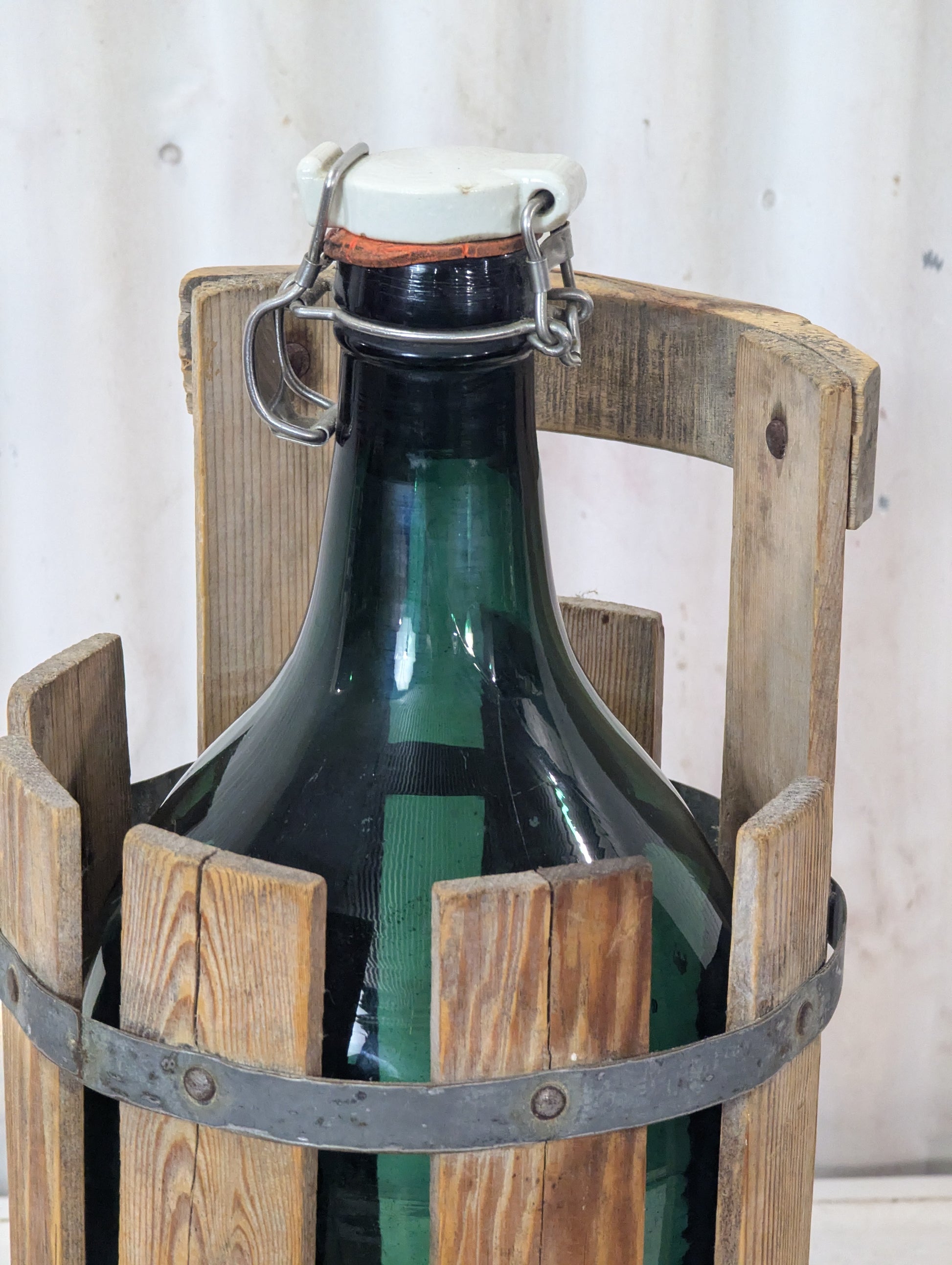 Vintage Demijohn Bottle with Wooden Basket - view 2