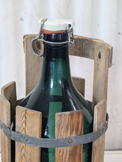 Vintage Demijohn Bottle with Wooden Basket - view 2