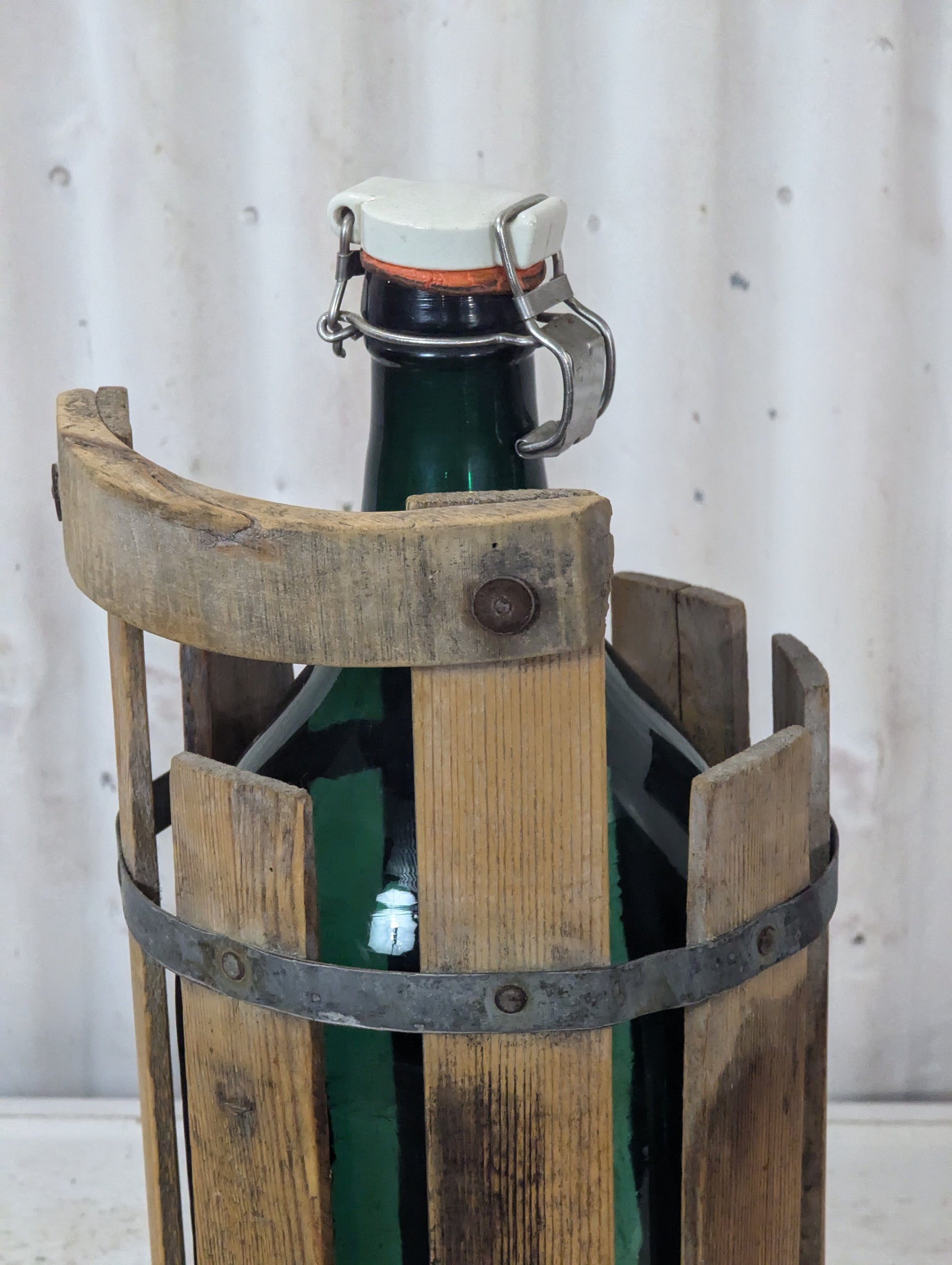 Vintage Demijohn Bottle with Wooden Basket - view 4
