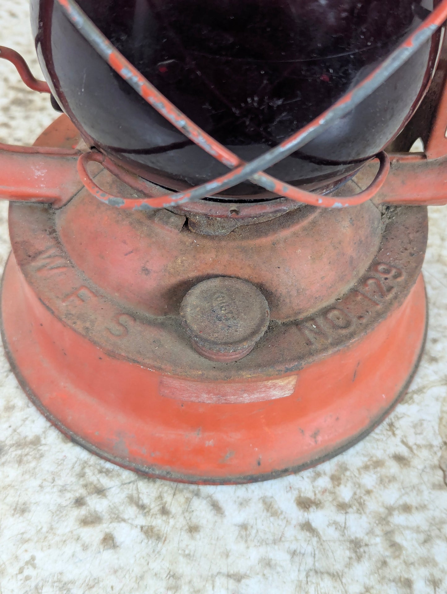 Vintage Dietz No. 129 Crescent Barn Oil Lantern with Red Glass Shade - view 3